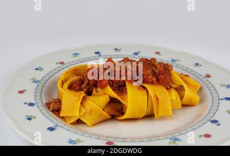 Pappardelle pasta with Bolognese ragout Stock Photo