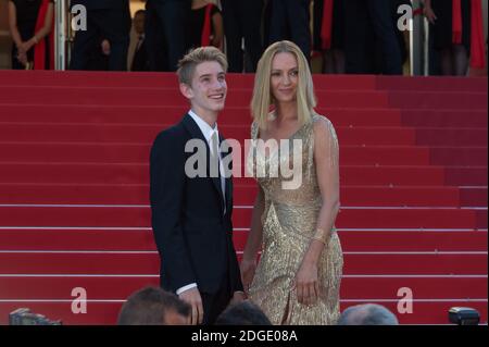 Uma Thurman and his son Levon Roan Thurman-Hawke attending the Closing Ceremony during the 70th annual Cannes Film Festival held at the Palais Des Festivals in Cannes, France on May 28, 2017 as part of the 70th Cannes Film Festival. Photo by Nicolas Genin/ABACAPRESS.COM Stock Photo