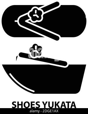 shoes yukata icon, black vector sign with editable strokes, concept illustration Stock Vector
