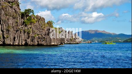 From a boat  in  beautiful panorama coastline sea and rock Stock Photo