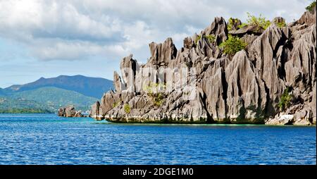 From a boat  in  beautiful panorama coastline sea and rock Stock Photo