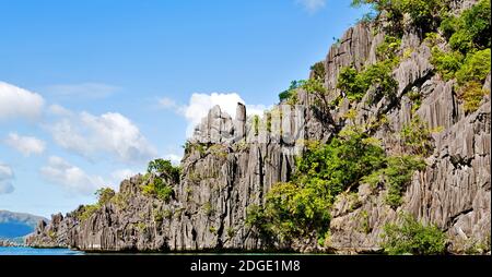 From a boat  in  beautiful panorama coastline sea and rock Stock Photo