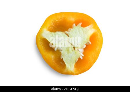 Cross section of yellow bell pepper, top view. Stock Photo