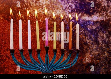 Hanukkah jewish holiday with menorah candelabra Stock Photo