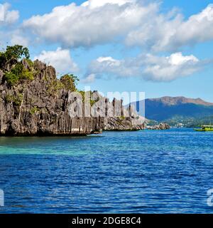 From a boat  in  beautiful panorama coastline sea and rock Stock Photo