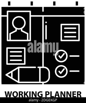 working planner icon, black vector sign with editable strokes, concept ...