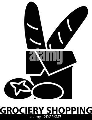grociery shopping icon, black vector sign with editable strokes, concept illustration Stock Vector
