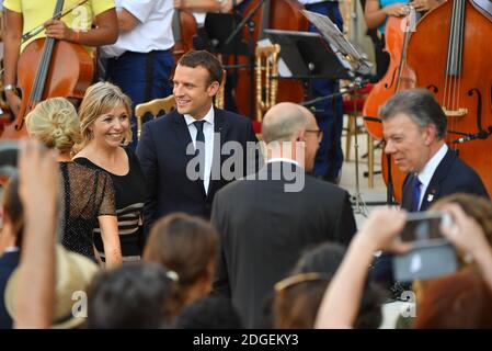 France's President Emmanuel Macron, right, and Francois Baroin ...