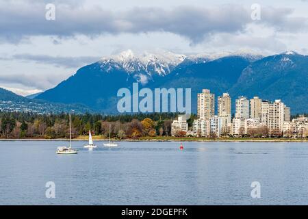 VANCOUVER, CANADA - NOVEMBER 21, 2020: cloudy sky over the Vancouver from Vanier Park in British Columbia, Canada. Stock Photo