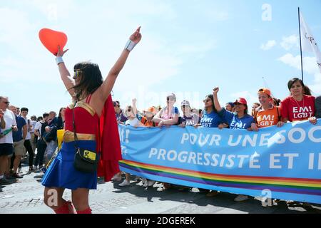 People participate in the Gay Pride Parade rally and march in the streets in Paris, France, on June 24, 2017. 2017 marks the 40th anniversary of the first Gay Pride March in the French capital. Photo by Thomas Fliche/ABACAPRESS.COM Stock Photo