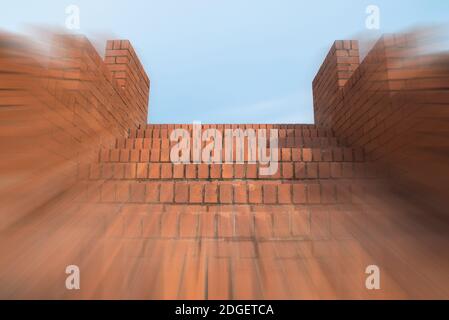 Looking up to the brick stairs. Stock Photo