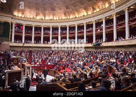 French La Republique en Marche (REM) party's Member of Parliament and newly elected President of the National Assembly Francois de Rugy (C, up) delivers a speech during the inaugural session of the 15th legislature of the French Fifth Republic at the National Assembly on June 27, 2017 in Paris, France. Photo by Eliot Blondet/ABACAPRESS.COM Stock Photo