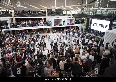 The logo of the startup house during its inauguration at station F