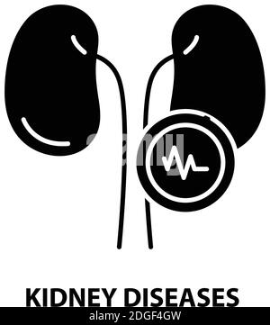 kidney diseases icon, black vector sign with editable strokes, concept illustration Stock Vector
