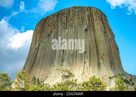 Devil's Tower National Monument in Wyoming, U.S.A. Amazing view on a beautiful summer afternoon Stock Photo