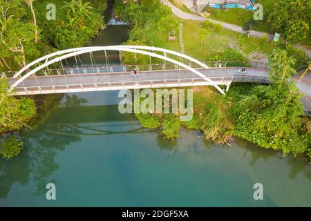 Landscape of path over water in aerial view Stock Photo