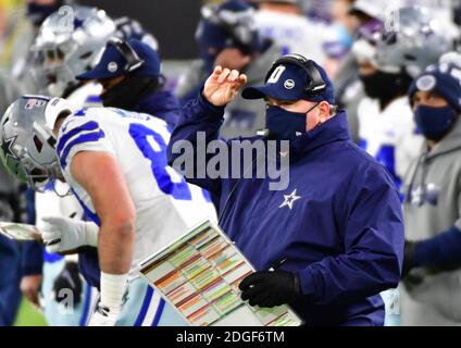 Baltimore, United States. 08th Dec, 2020. Dallas Cowboys head coach Mike McCarthy works the sidelines against the Baltimore Ravens during the first half at M&T Bank Stadium in Baltimore, Maryland, on Tuesday, December 8, 2020. Photo by David Tulis/UPI Credit: UPI/Alamy Live News Stock Photo