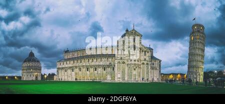 Panoramic view of Square of Miracles in Pisa by night, Tuscany - Italy Stock Photo