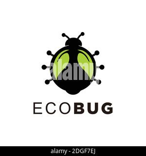 Bug logo,featured bug and leaves in bug body Stock Vector