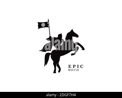 Horse Warrior logo design with movie film cinema Stock Vector