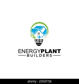 Eco House logo template. Green house design.Leaf shape with electric plug. Stock Vector