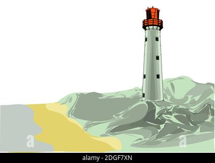 lighthouse and sea isolated on white background Stock Vector