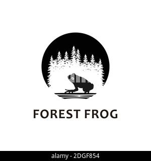 Frog icon with pine tree background Stock Vector