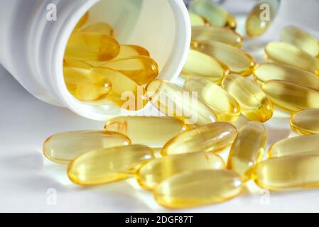 Bottle of medicine in the form of capsules. Stock Photo