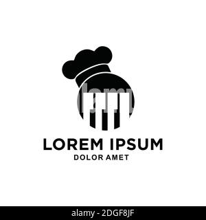 chef hat and piano button logo inspiration design template Stock Vector