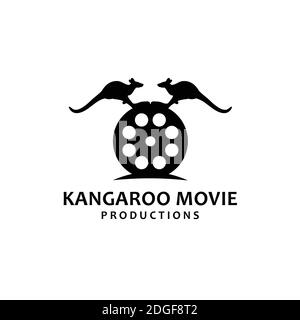 kangaroo and film roll logo design illustration Stock Vector