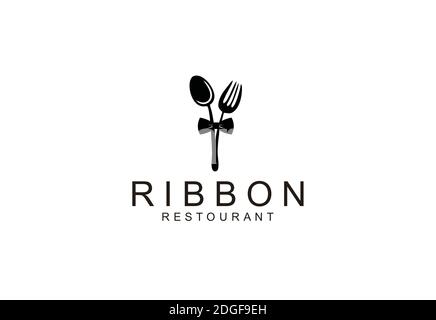 creative inspiration logo fork spoon and ribbon restaurant Stock Vector