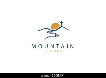 church logo designs mountain with sun Stock Vector