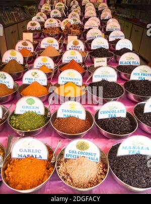 PALOLEM, GOA, INDIA - MARCH 19, 2019: Indian spices, seasonings and tea are sold on the street in Palolem, Goa, India Stock Photo