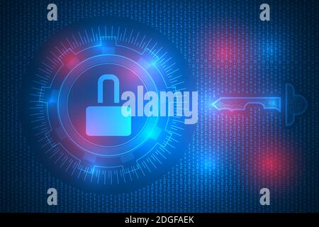 cyberattack security. padlock alert broken showing that cyber attack and risk. vector illustration. digital key with padlock on binary code background Stock Vector