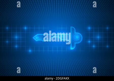 digital key with lines on binary code technology abstract background. Stock Vector