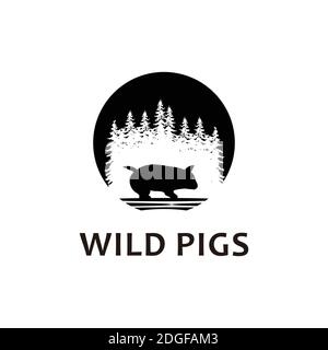 wild pig logo icon silhouette Stock Vector