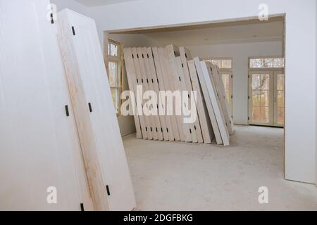 Under construction, installing material new home for repairs in an apartment is remodeling Stock Photo