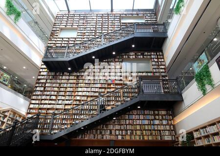 The first library jointly built by Guangzhou and Foshan, READING HOME, covers an area of 1,000-square-meters and features a 16.2-meter-tall giant book Stock Photo