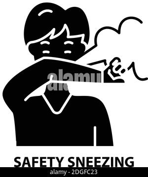 sneezing and elbow line icon, outline symbol, vector illustration ...