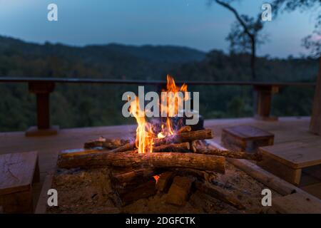 Bonfire,Bonfire on the porch in the forest Stock Photo