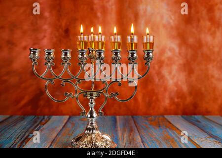 Fifth day of the Jewish holiday Hanukkah six Hanukkah candles are ...