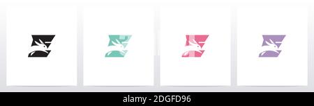 Rabbit Running On Letter Logo Design E Stock Vector