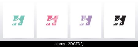 Rabbit Running On Letter Logo Design H Stock Vector