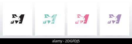Rabbit Running On Letter Logo Design M Stock Vector