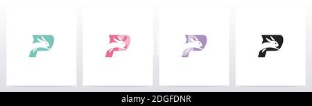 Rabbit Running On Letter Logo Design P Stock Vector