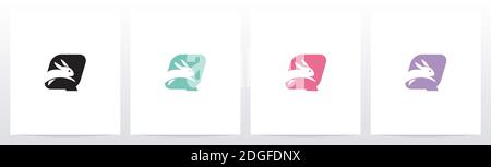 Rabbit Running On Letter Logo Design Q Stock Vector