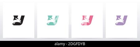 Rabbit Running On Letter Logo Design U Stock Vector