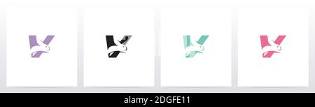 Rabbit Running On Letter Logo Design V Stock Vector