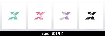 Rabbit Running On Letter Logo Design X Stock Vector
