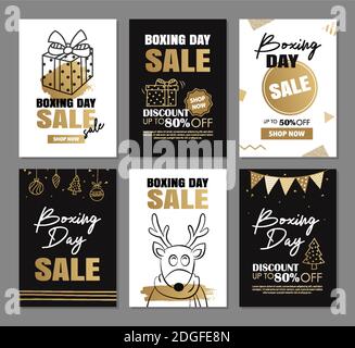 Boxing day sale banner design with gold luxury decoration templates. Use for flyer, ads, posters, tag, banner. Stock Vector